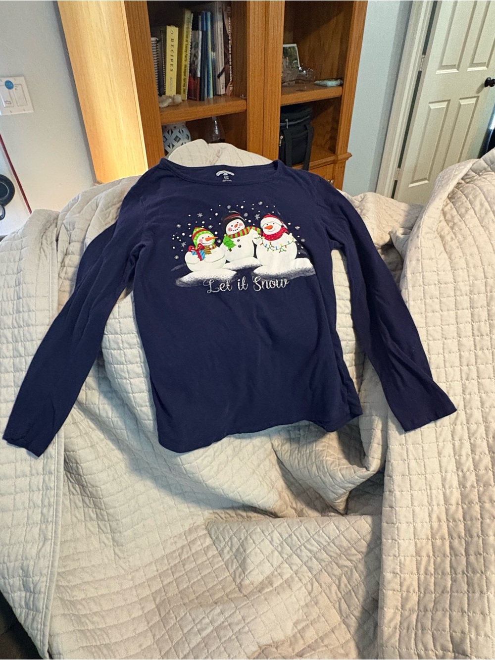 Holiday Time Navy Long-Sleeve Tee with Snowman Trio